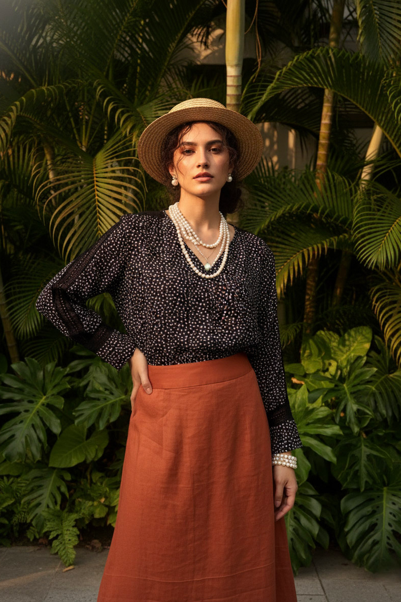 Áo suông tay dài phối ren cotton chấm bi thời trang Hity