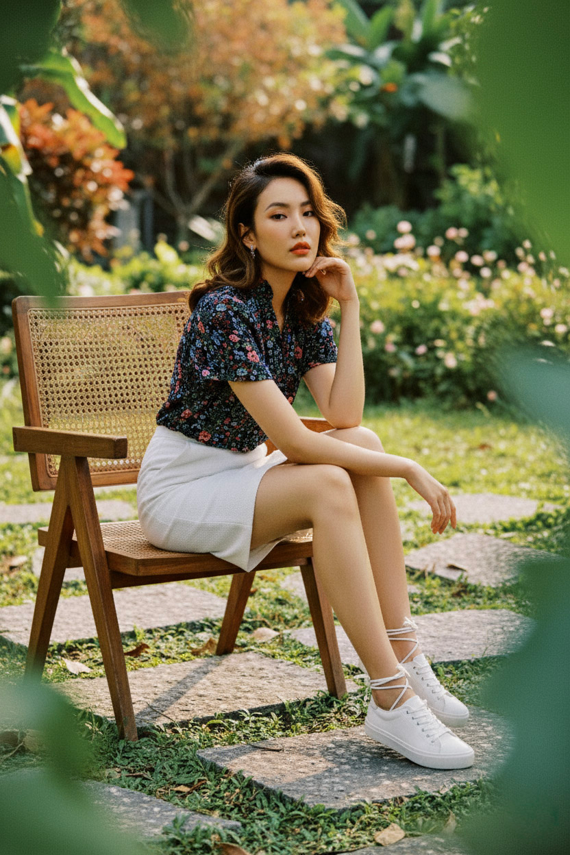 Áo kiểu tay phồng chiffon hoa nhí thời trang Hity