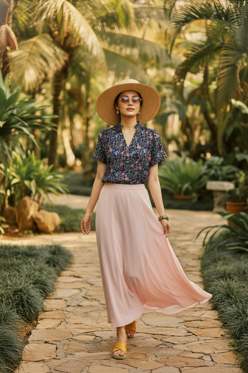 Áo kiểu tay phồng chiffon hoa nhí thời trang Hity