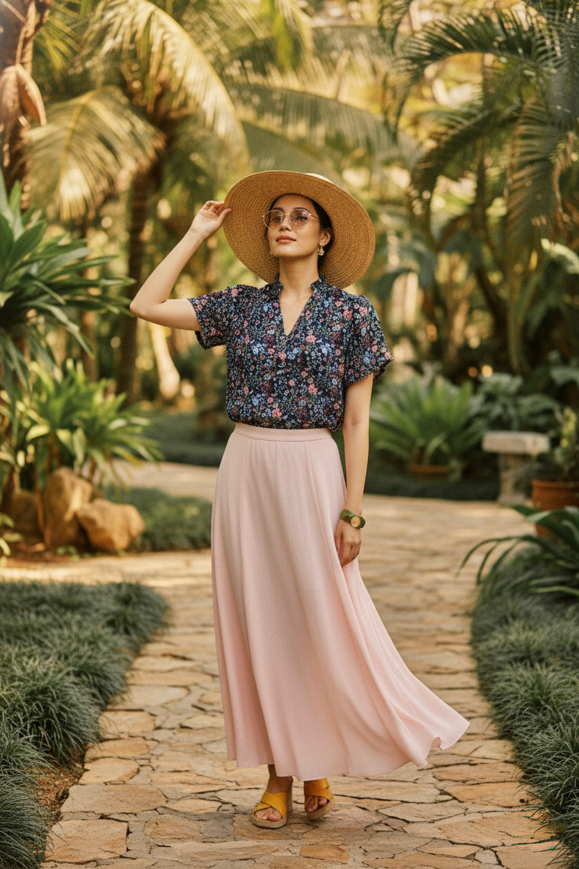 Áo kiểu tay phồng chiffon hoa nhí thời trang Hity