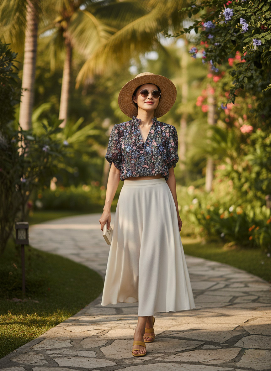 Áo kiểu tay phồng chiffon hoa nhí thời trang Hity