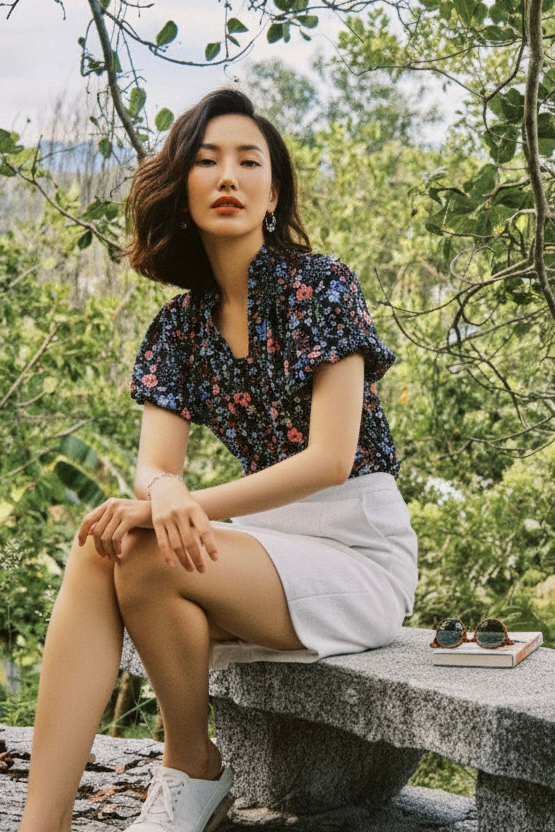 Áo kiểu tay phồng chiffon hoa nhí thời trang Hity