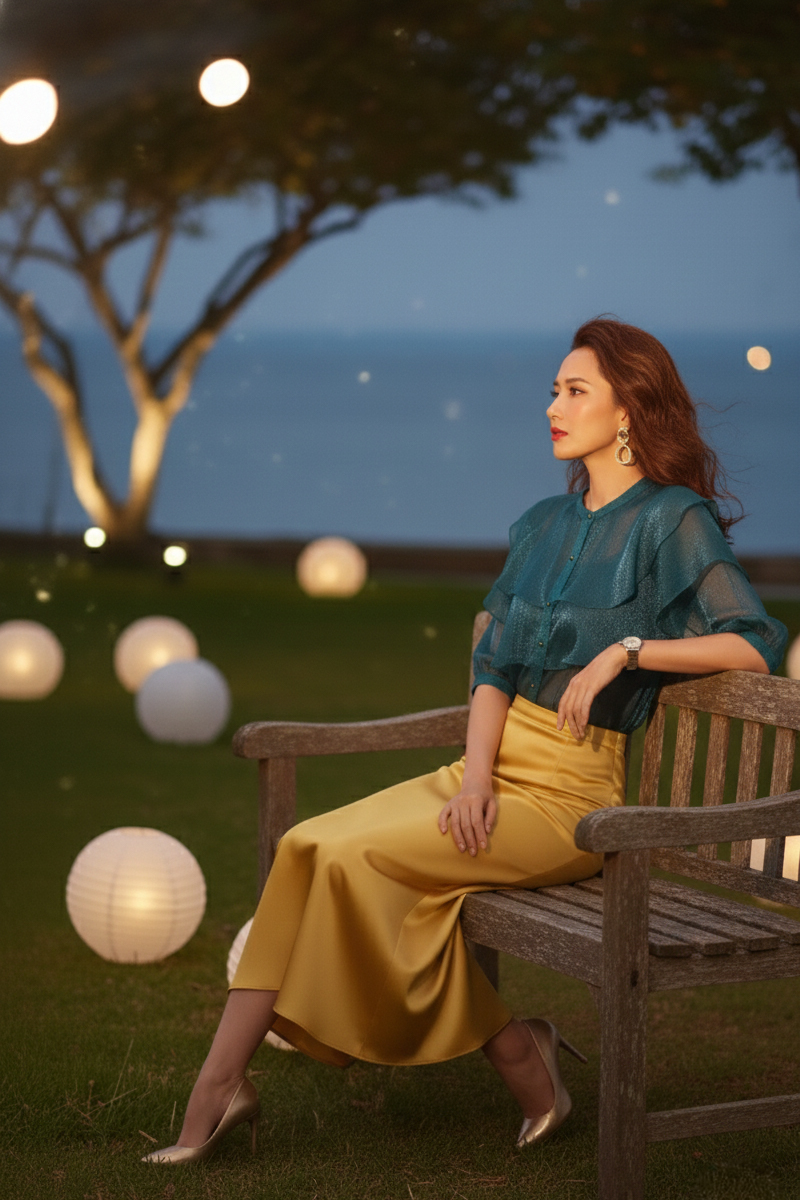 Áo tay phồng xuyên thấu organza đen thời trang Hity