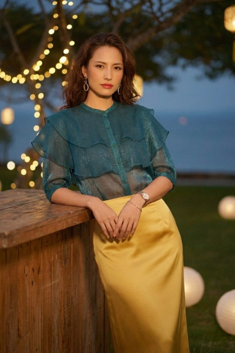 Áo tay phồng xuyên thấu organza đen thời trang Hity