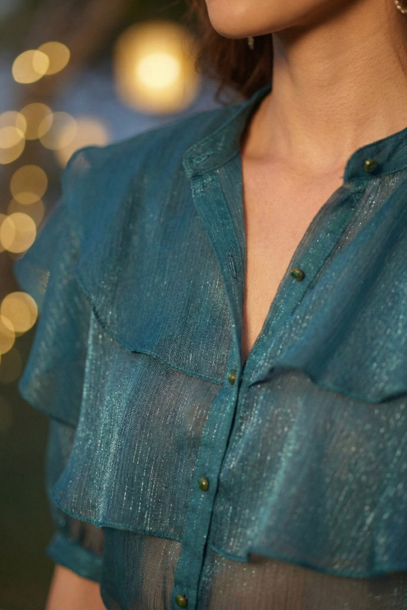 Áo tay phồng xuyên thấu organza đen thời trang Hity