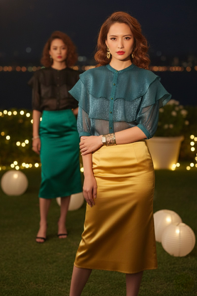 Áo tay phồng xuyên thấu organza đen thời trang Hity