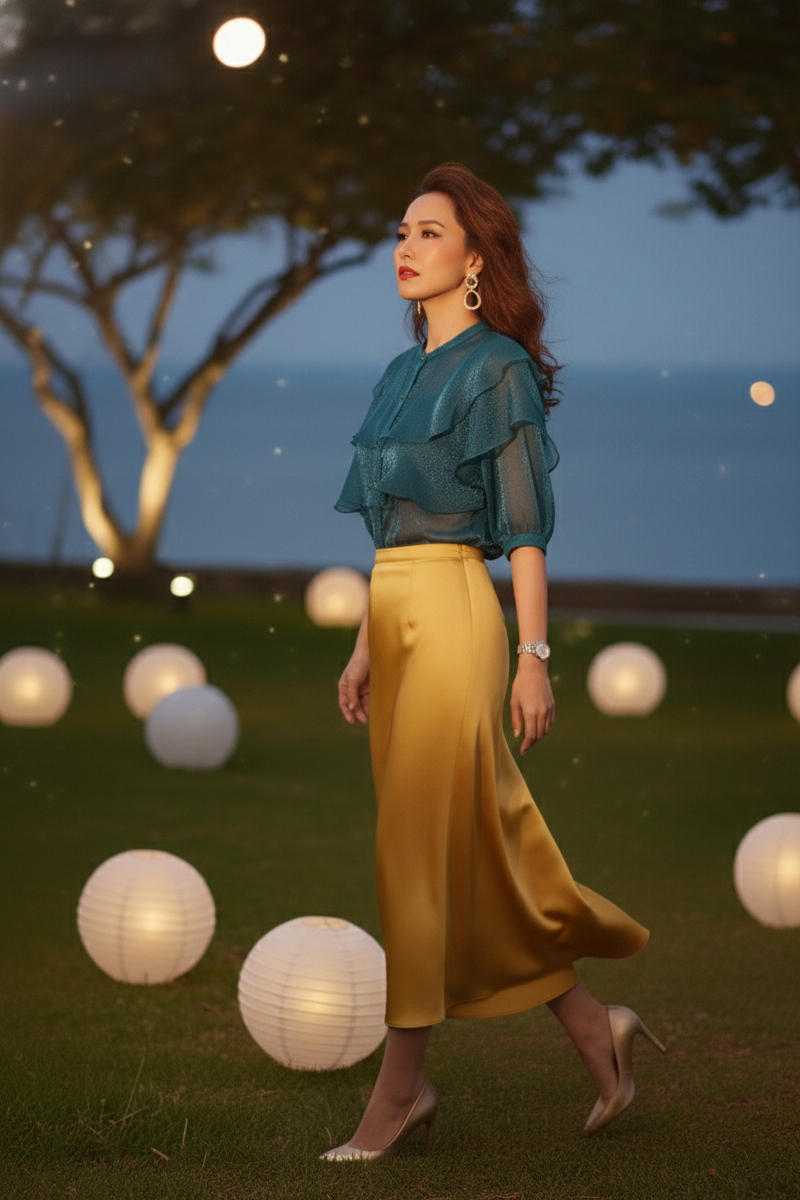 Áo tay phồng xuyên thấu organza đen thời trang Hity