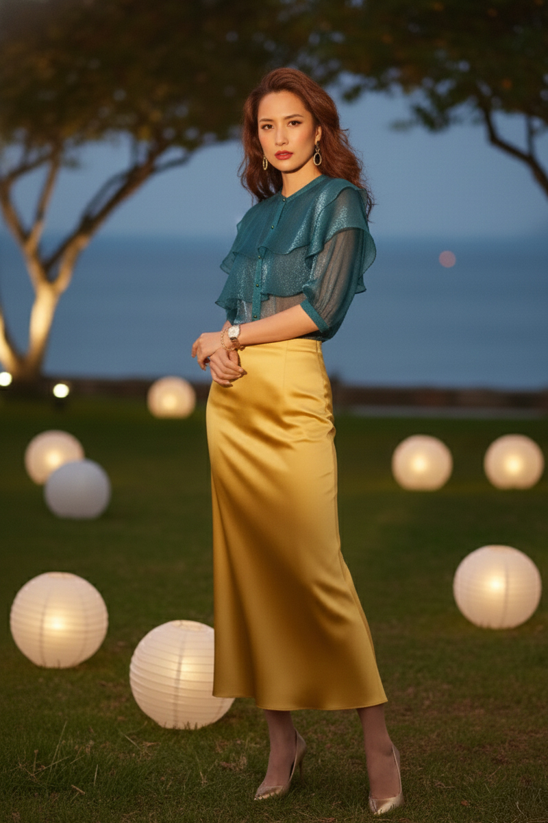 Áo tay phồng xuyên thấu organza đen thời trang Hity