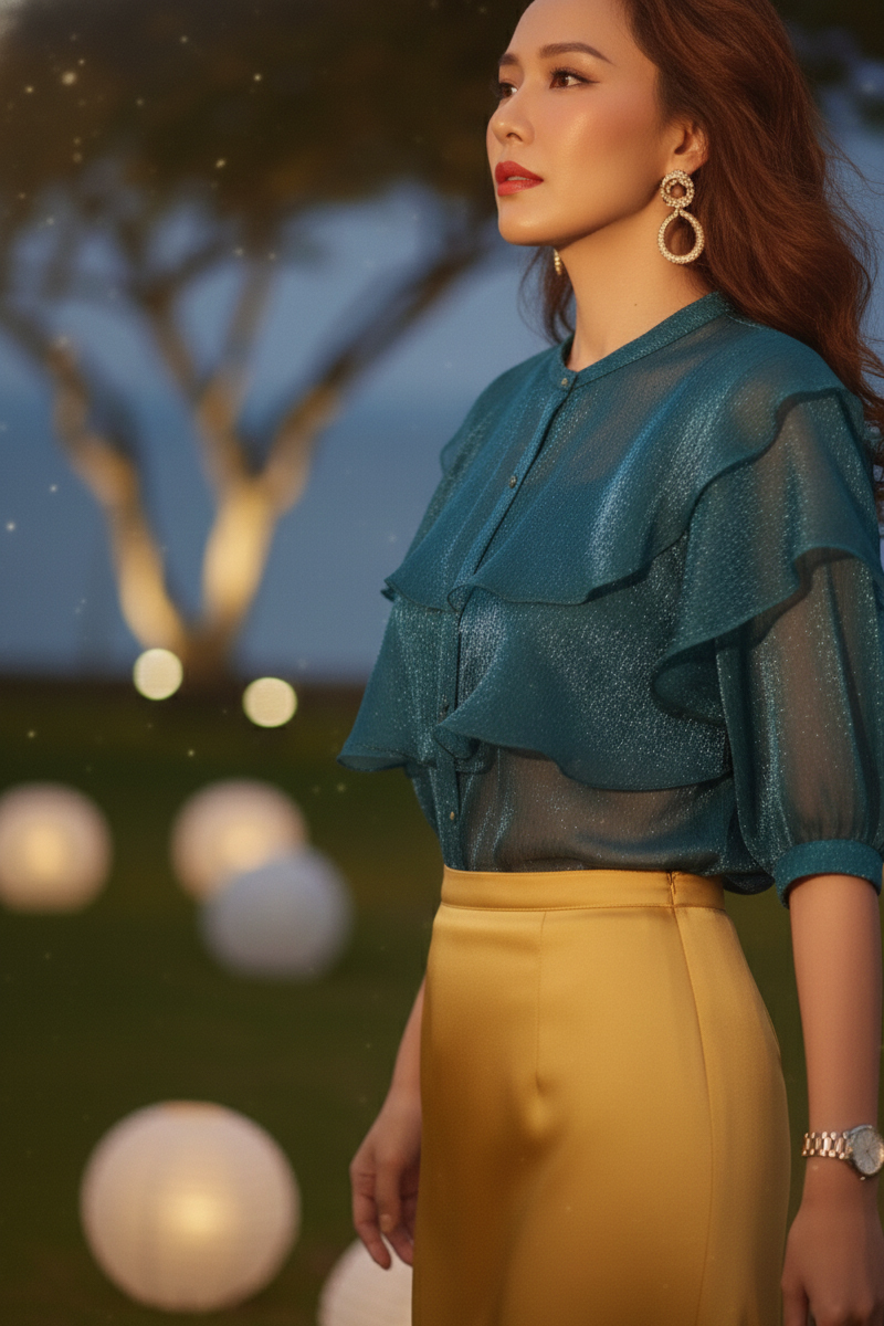 Áo tay phồng xuyên thấu organza đen thời trang Hity