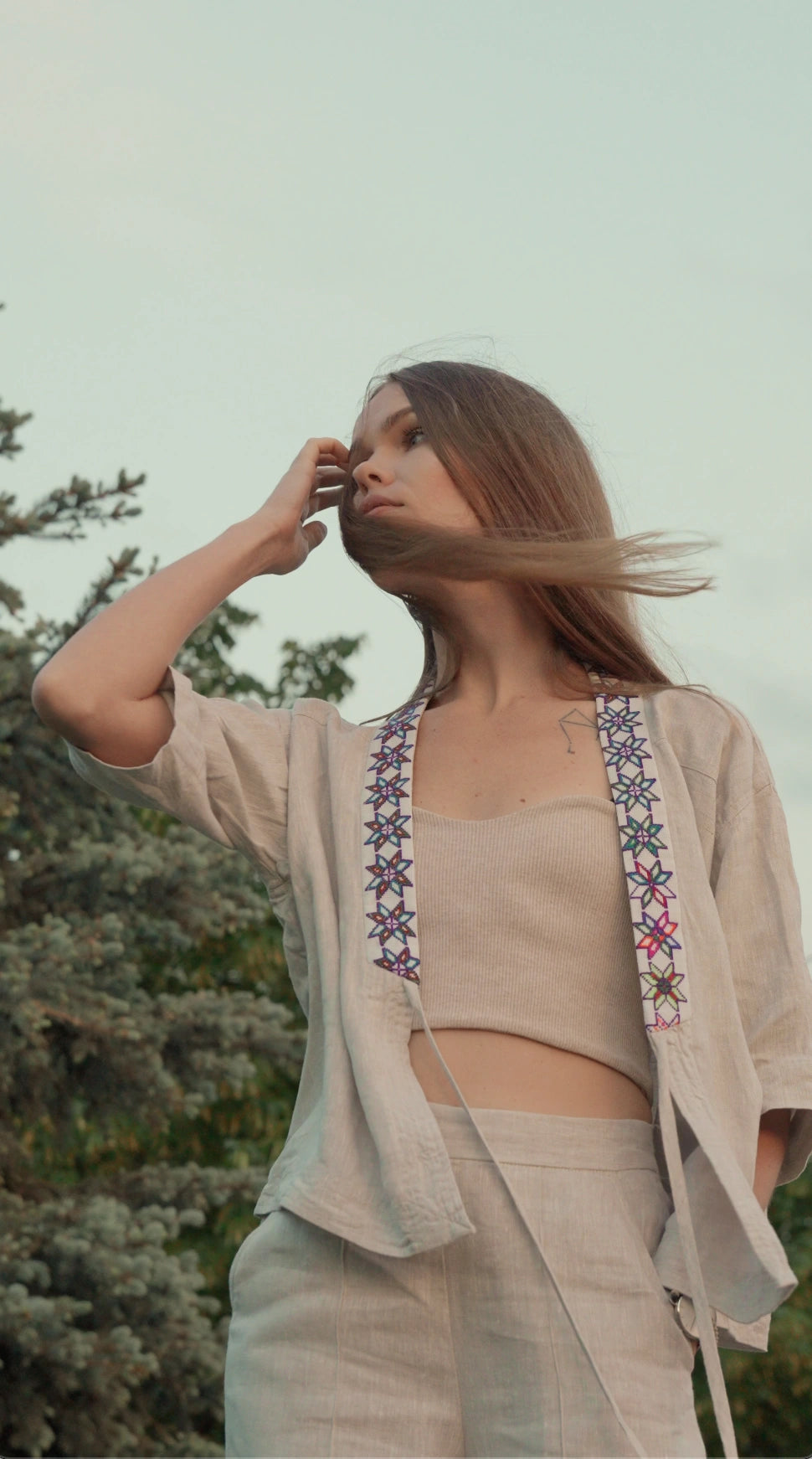 Áo khoác kimono linen phối thổ cẩm thời trang Hity