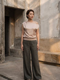 Áo lệch vai satin màu be thời trang Hity