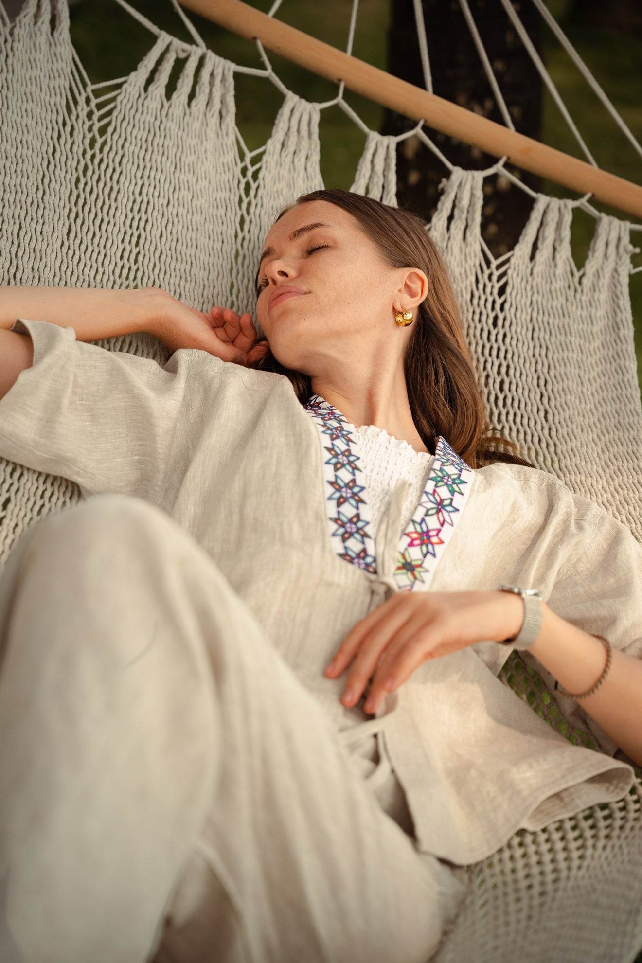 Áo Khoác Kimono Linen Phối Thổ Cẩm Lanh - Hity