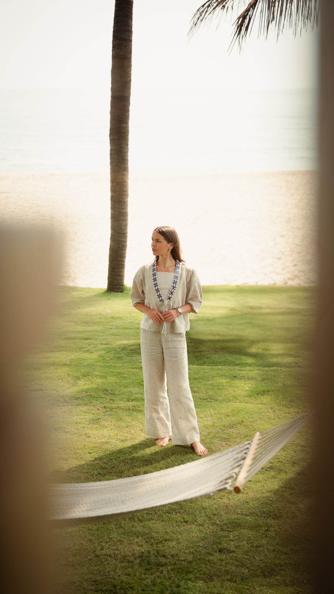 Áo Khoác Kimono Linen Phối Thổ Cẩm Lanh - Hity