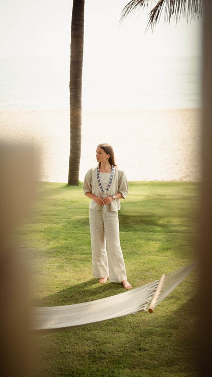 Áo Khoác Kimono Linen Phối Thổ Cẩm Lanh - Hity