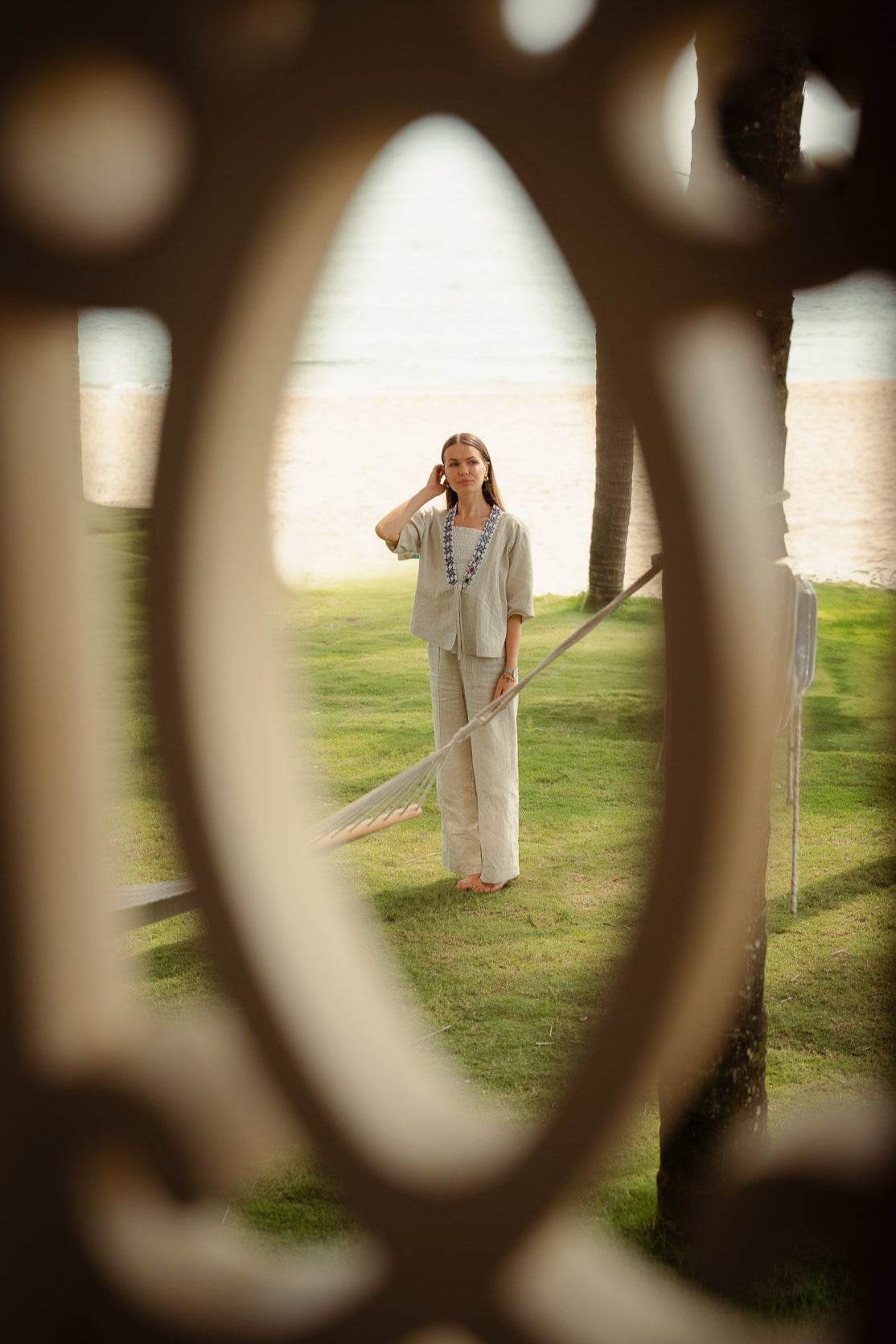 Áo Khoác Kimono Linen Phối Thổ Cẩm Lanh - Hity