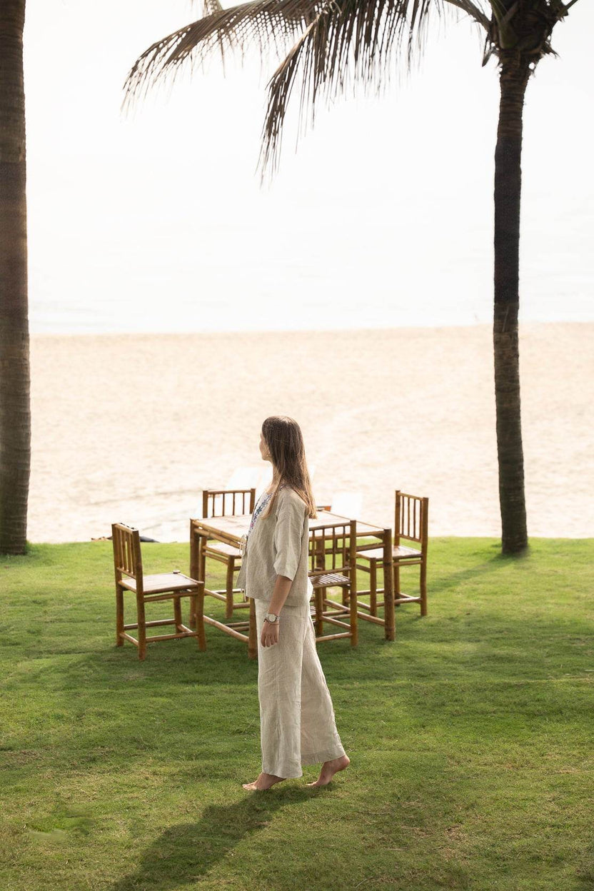 Áo Khoác Kimono Linen Phối Thổ Cẩm Lanh - Hity