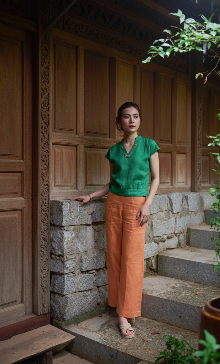 Áo bo linen thêu tay thời trang Hity