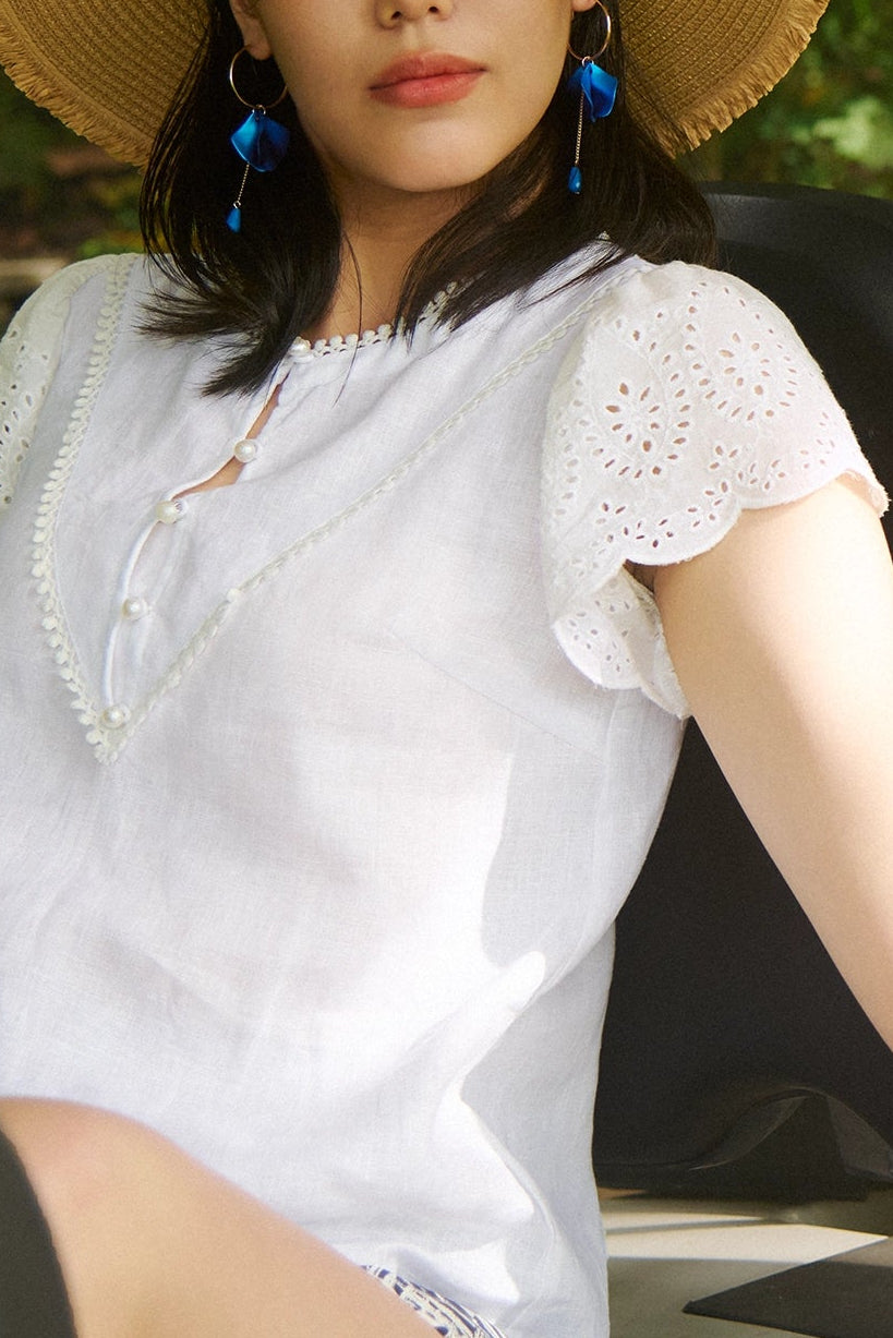 Áo linen trắng phối ren thời trang Hity