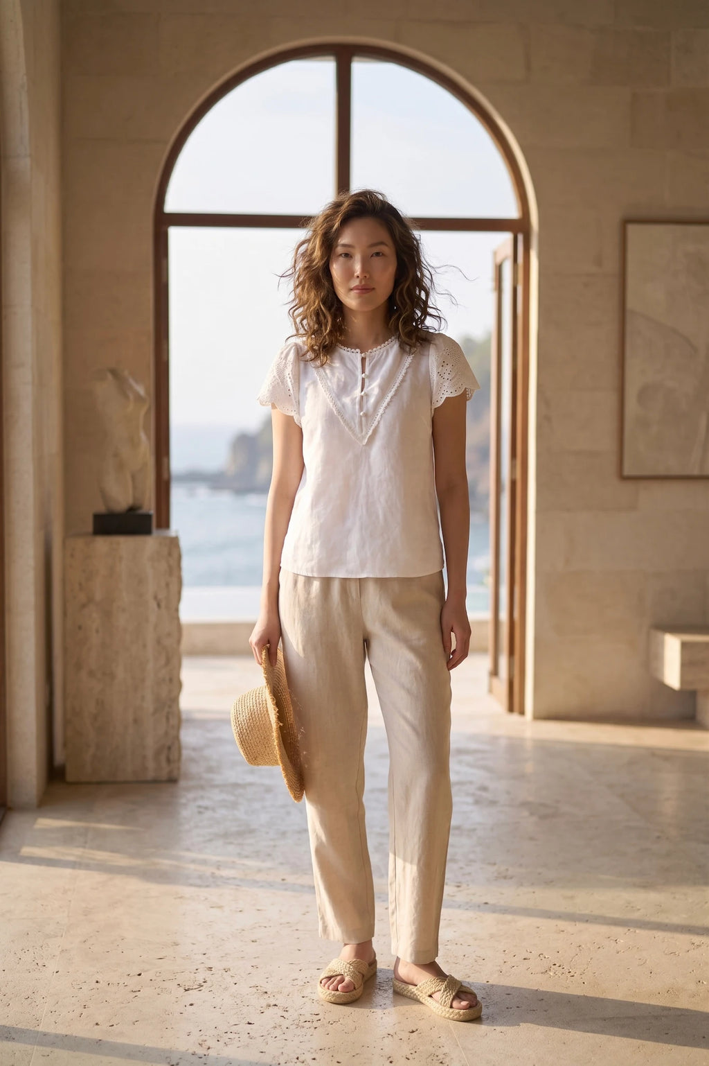 Áo linen trắng phối ren thời trang Hity