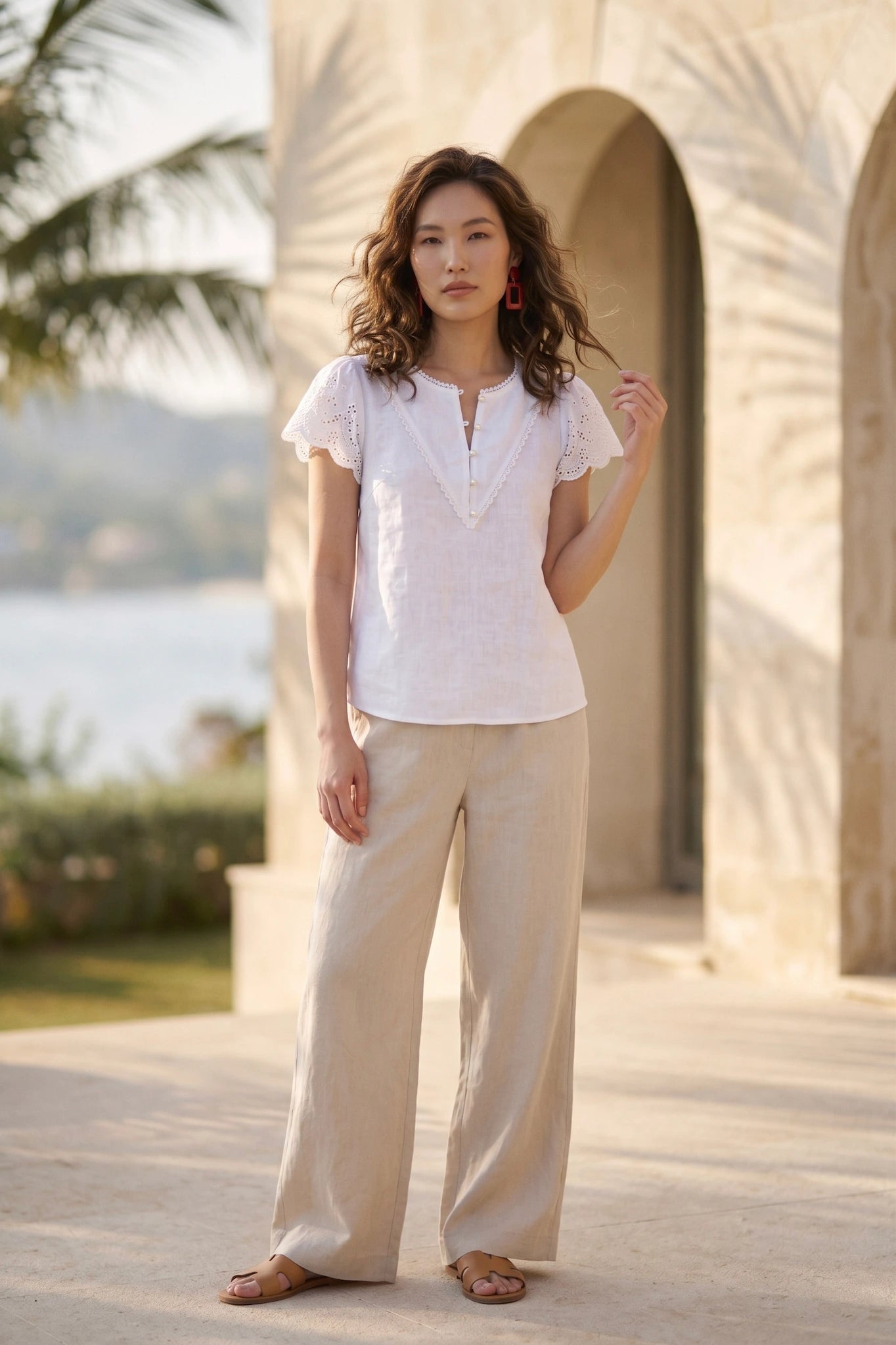 Áo linen trắng phối ren thời trang Hity