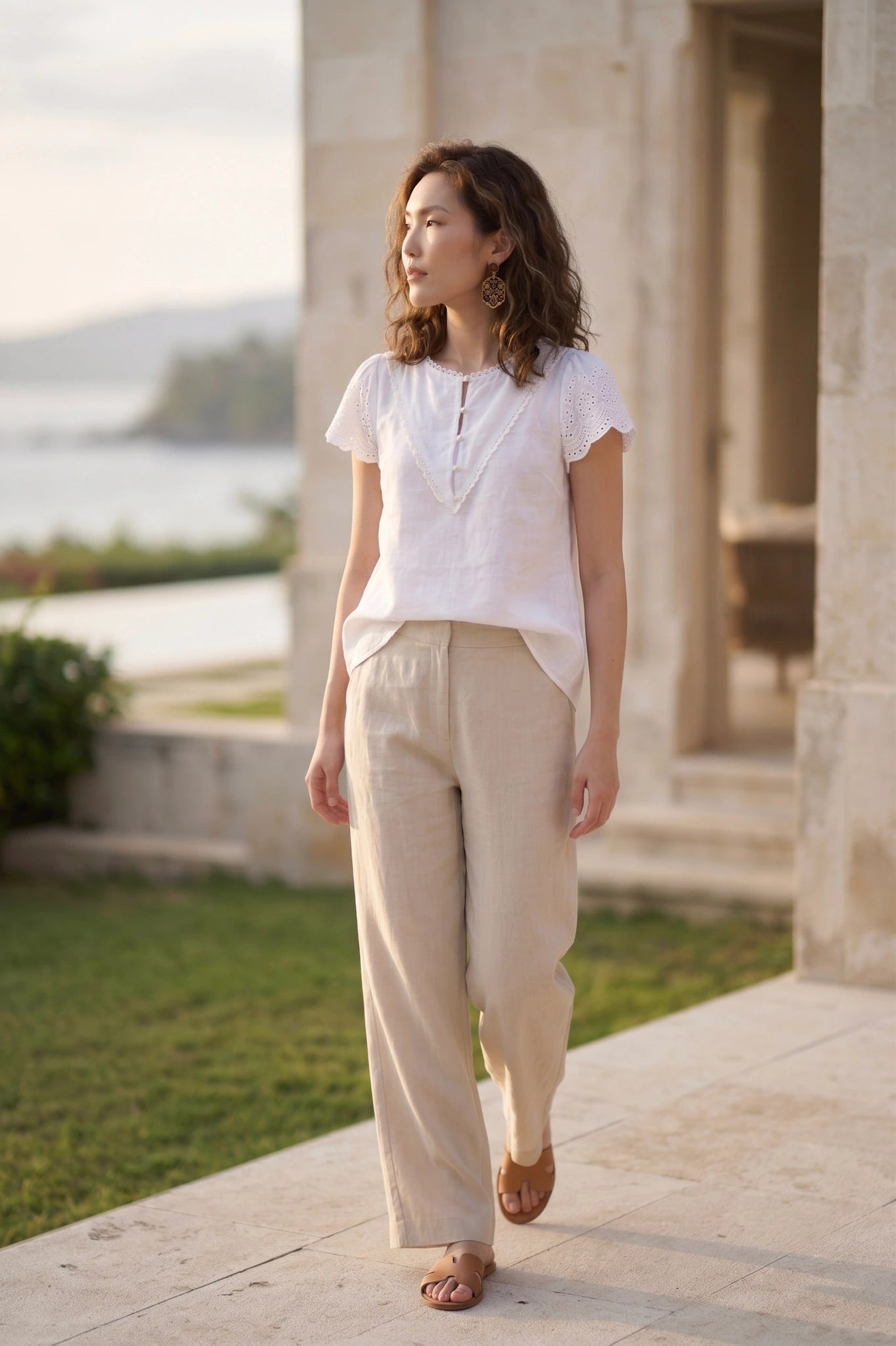 Áo linen trắng phối ren thời trang Hity