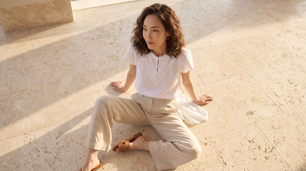 Áo linen trắng phối ren thời trang Hity