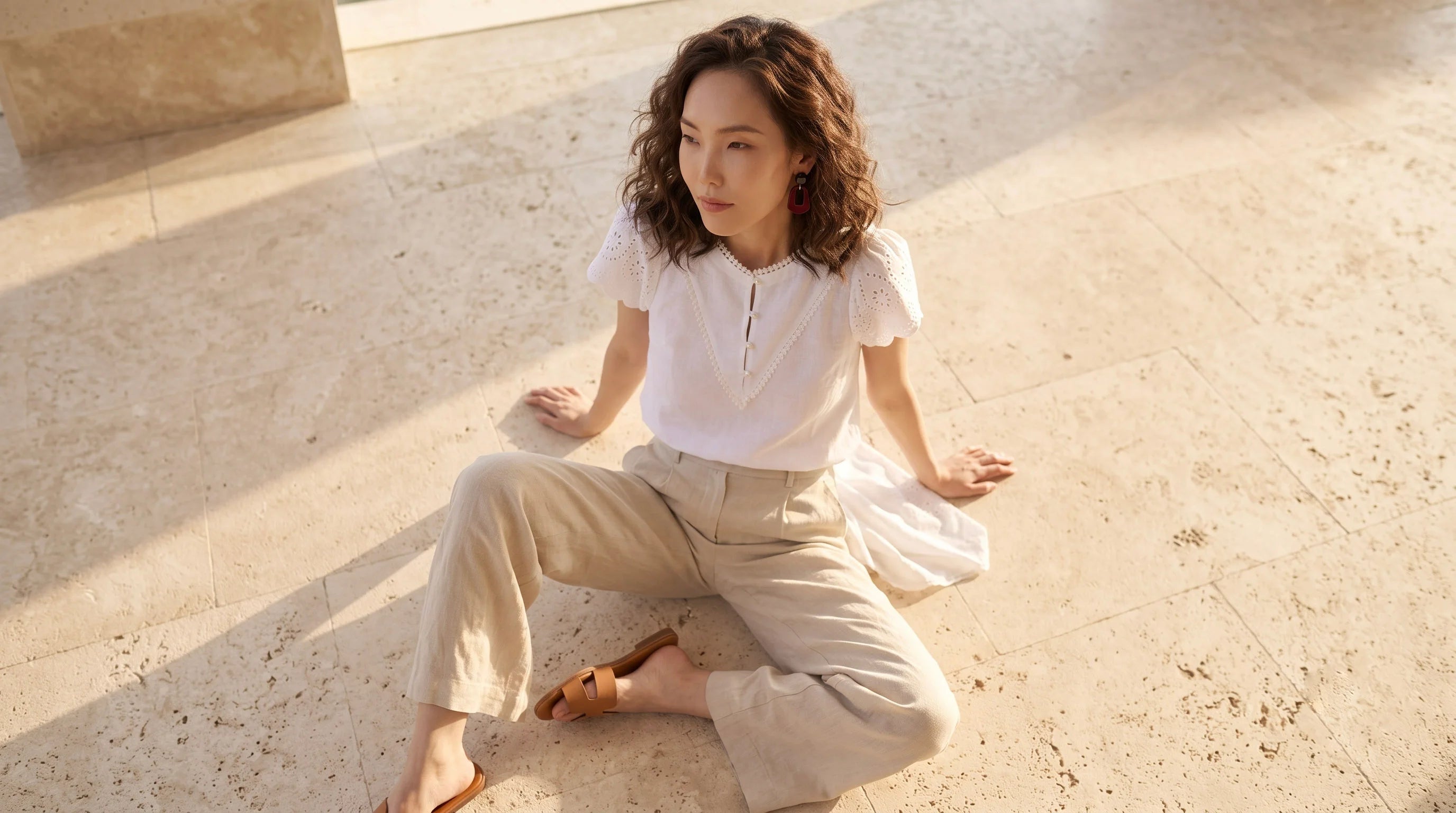 Áo linen trắng phối ren thời trang Hity