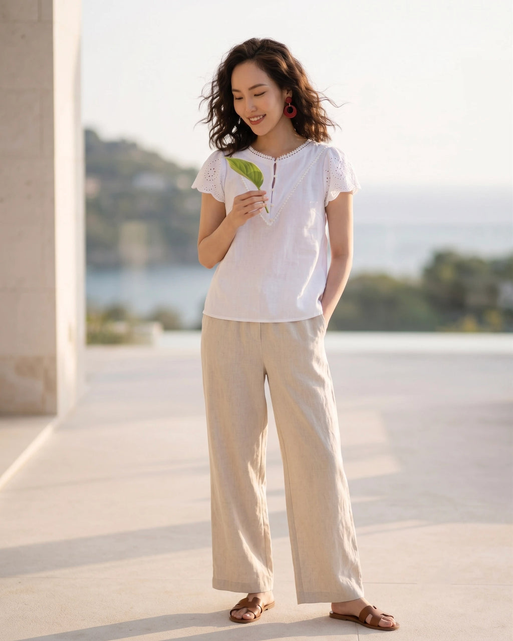 Áo linen trắng phối ren thời trang Hity