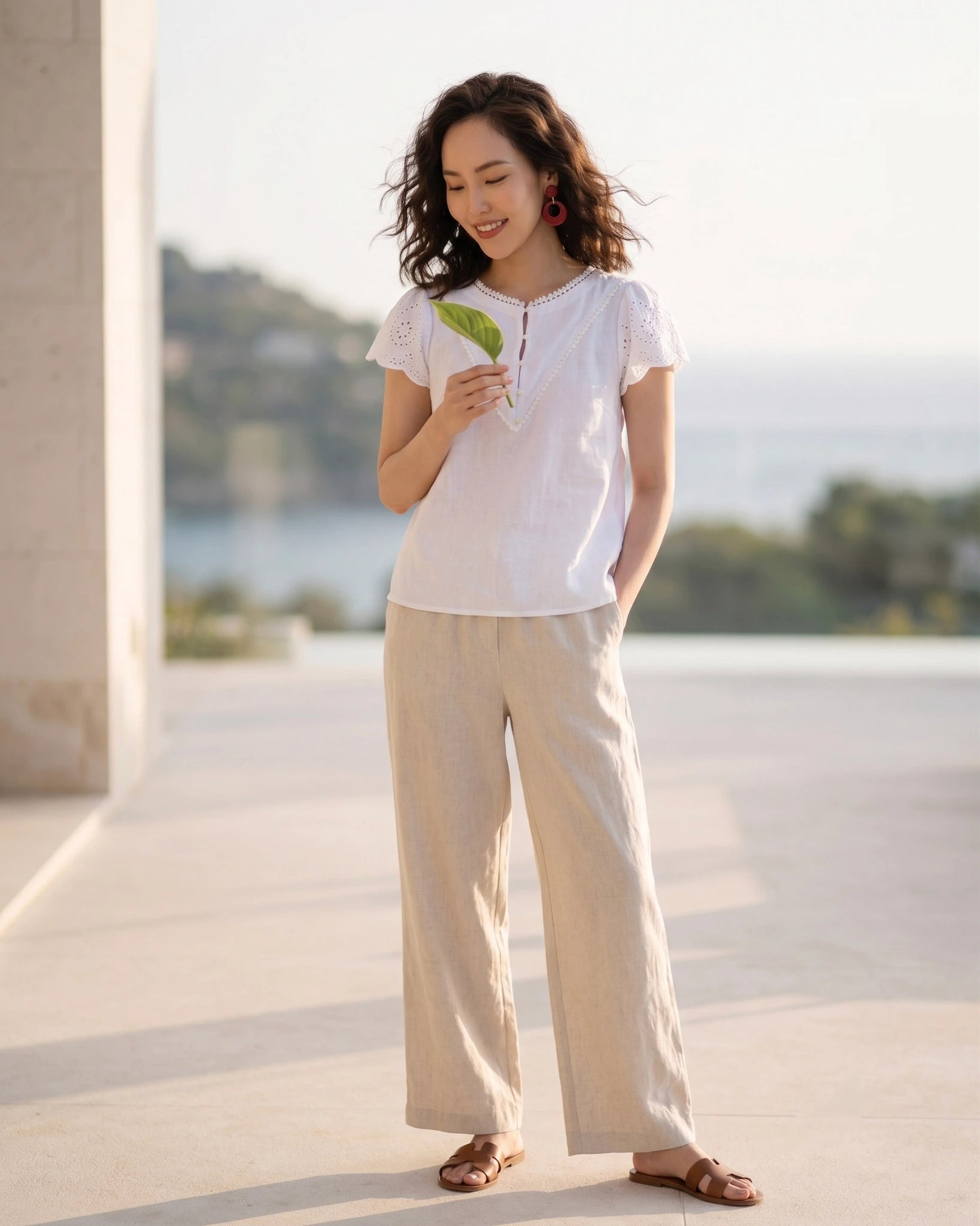 Áo linen trắng phối ren thời trang Hity