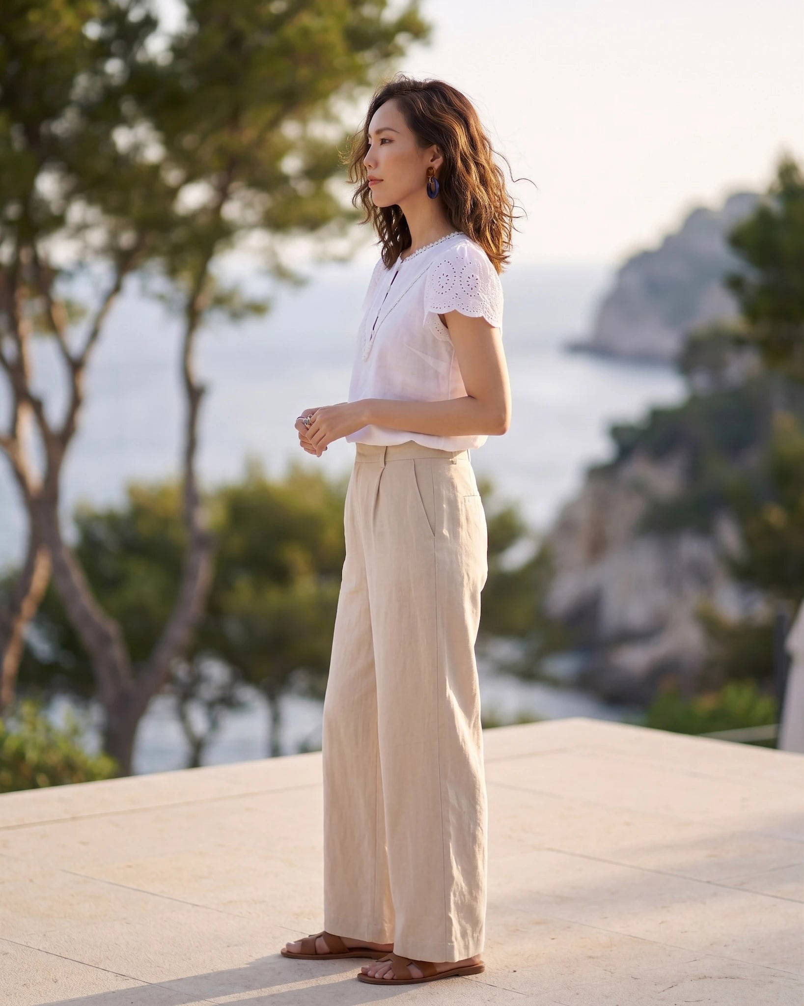 Áo linen trắng phối ren thời trang Hity