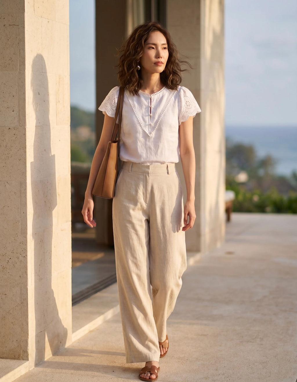 Áo linen trắng phối ren thời trang Hity
