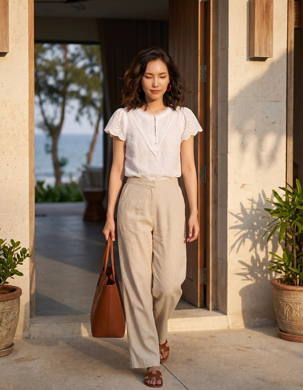 Áo linen trắng phối ren thời trang Hity