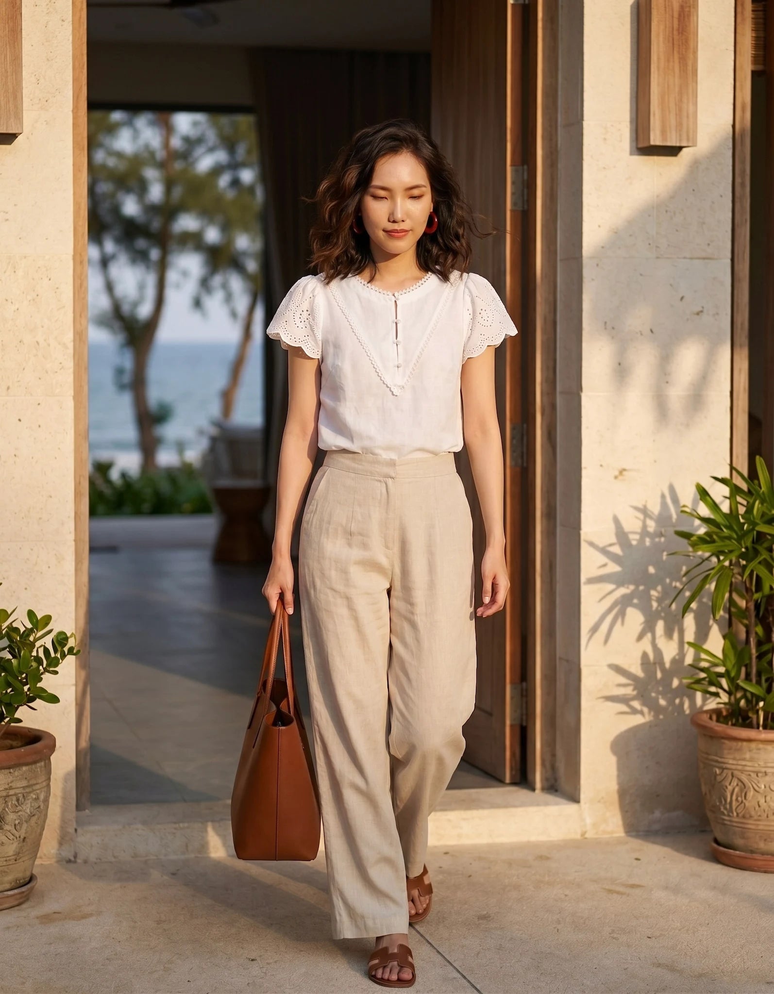 Áo linen trắng phối ren thời trang Hity