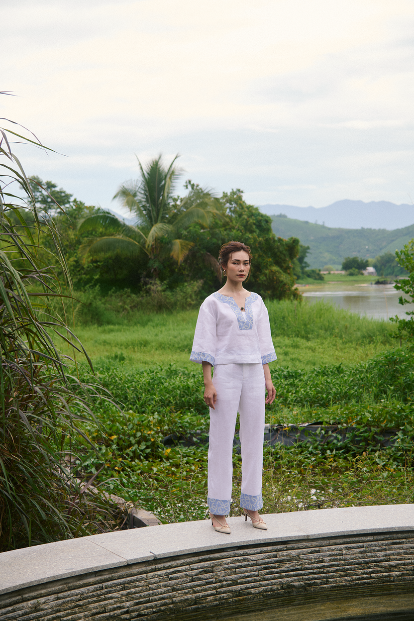 Áo kiểu suông linen thêu thời trang Hity