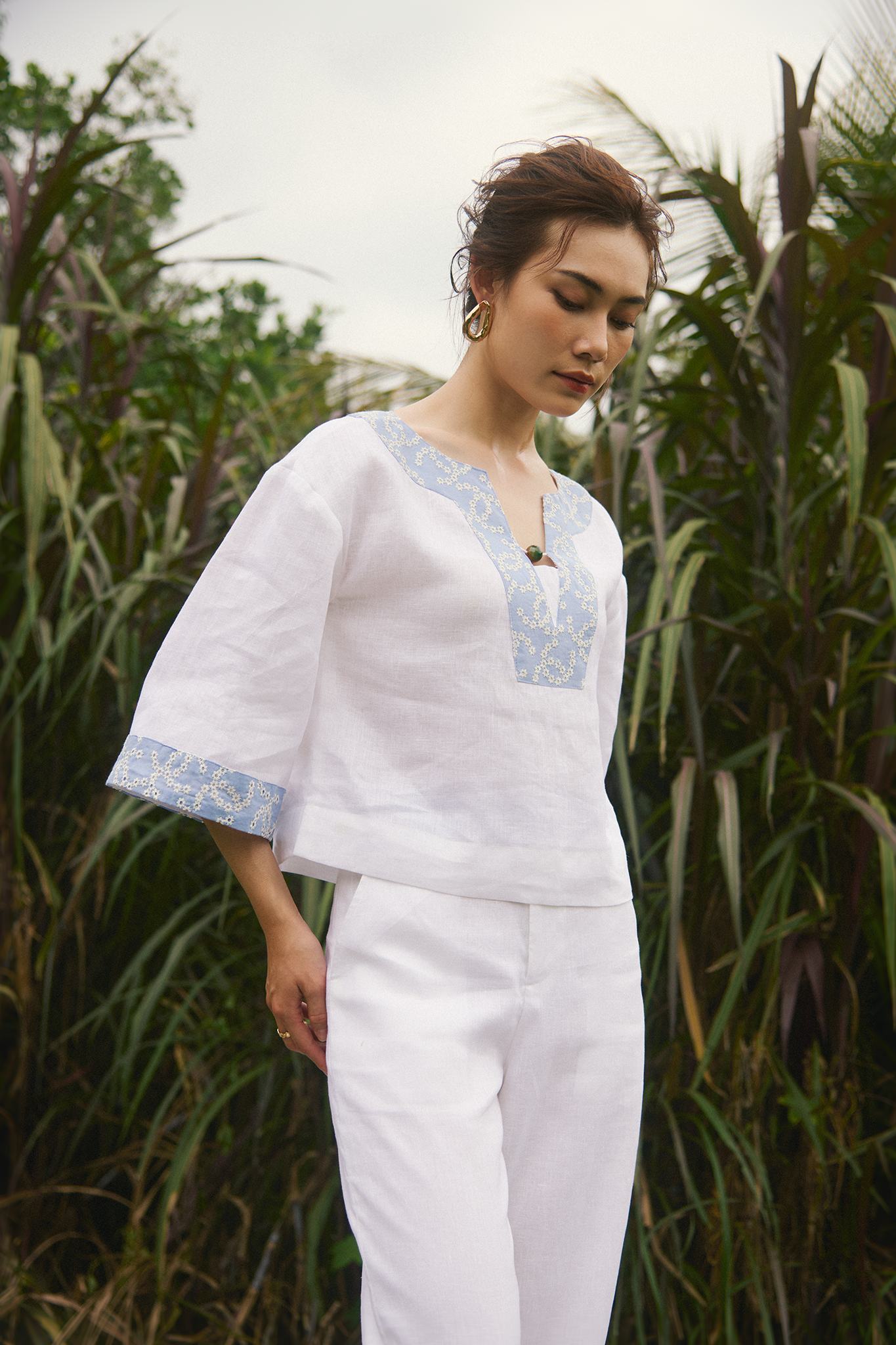 Áo kiểu suông linen thêu thời trang Hity