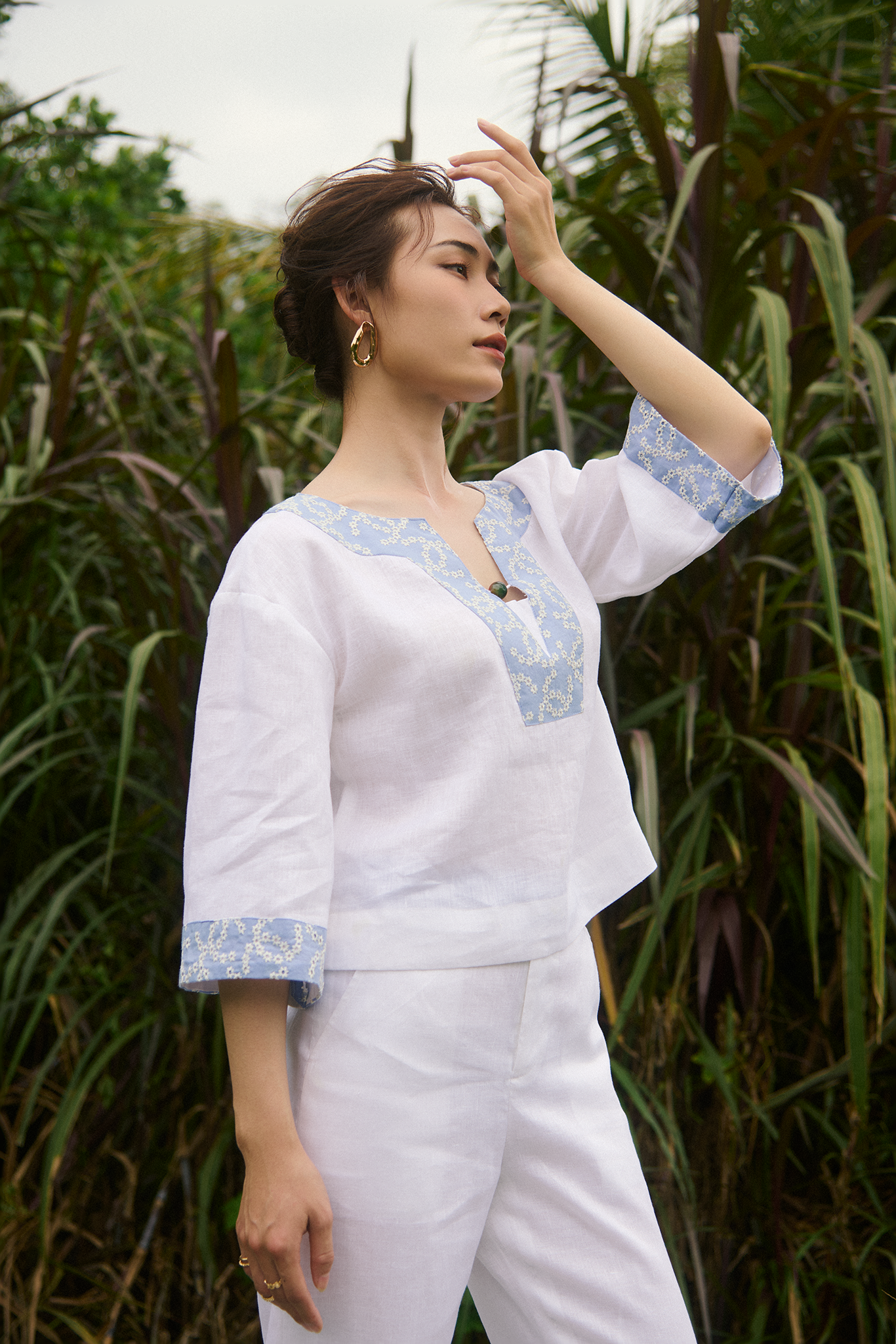 Áo kiểu suông linen thêu thời trang Hity