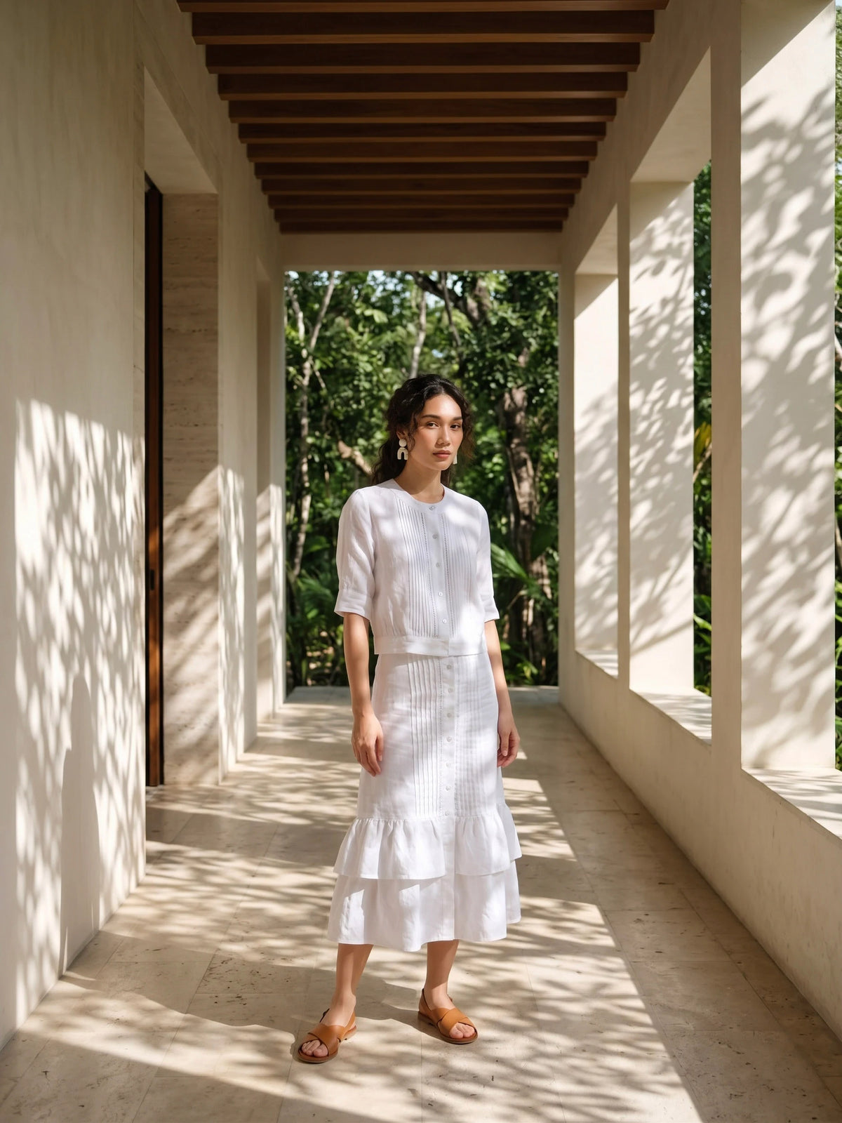 Áo linen trắng công sở vintage thời trang Hity