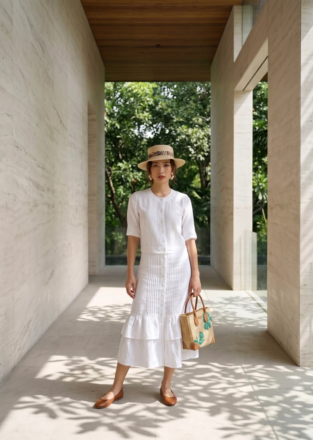 Áo linen trắng công sở vintage thời trang Hity