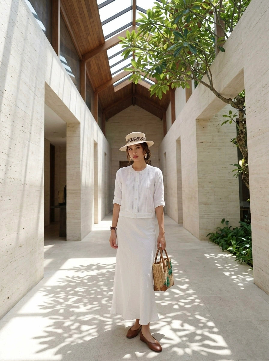 Áo linen trắng công sở vintage thời trang Hity