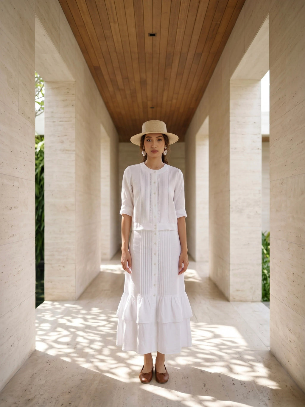 Áo linen trắng công sở vintage thời trang Hity