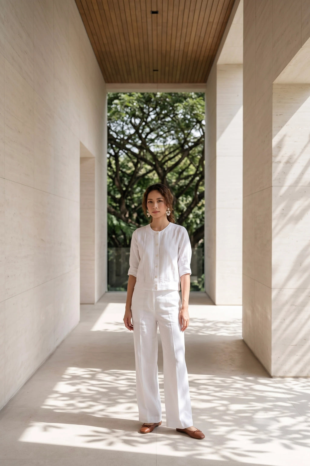 Áo linen trắng công sở vintage thời trang Hity