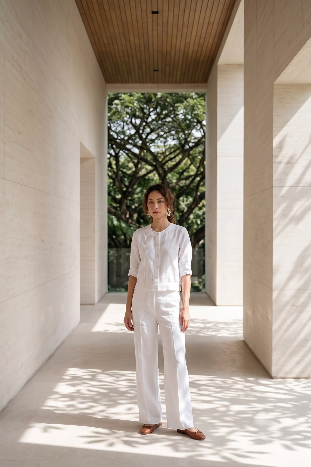 Áo linen trắng công sở vintage thời trang Hity