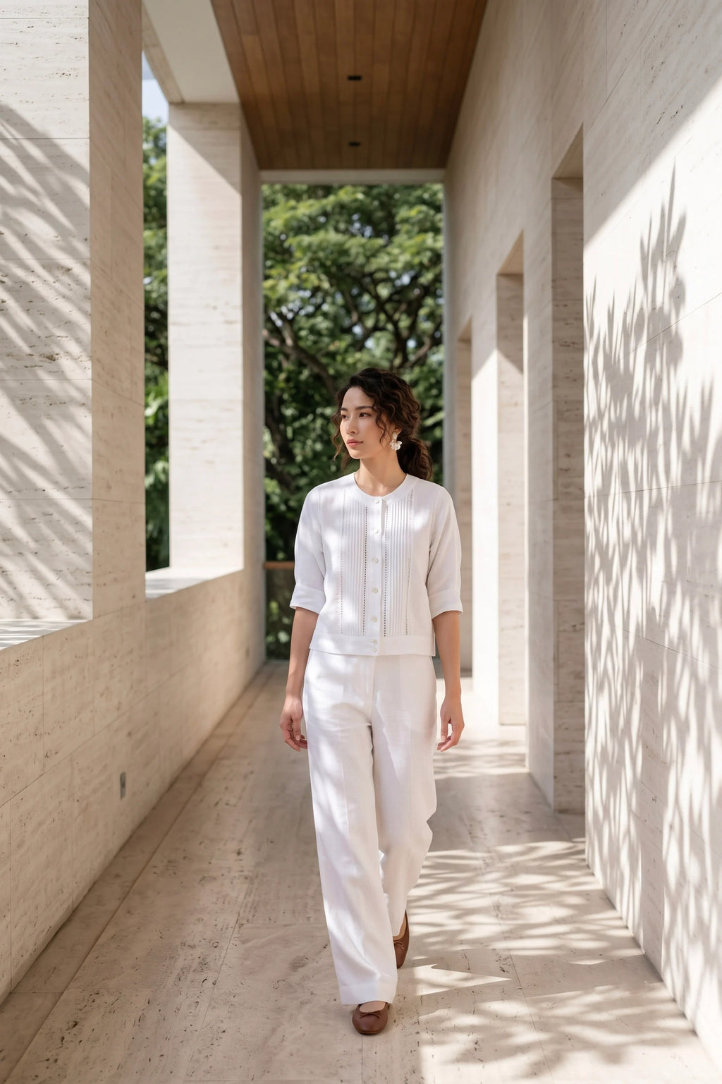 Áo linen trắng công sở vintage thời trang Hity