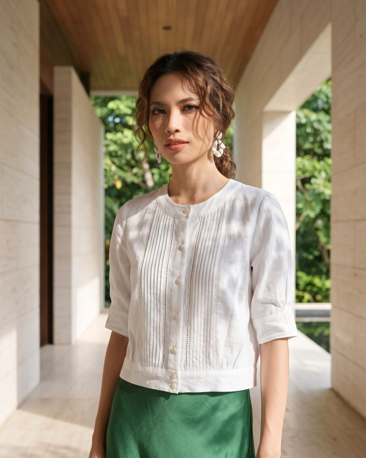 Áo linen trắng công sở vintage thời trang Hity