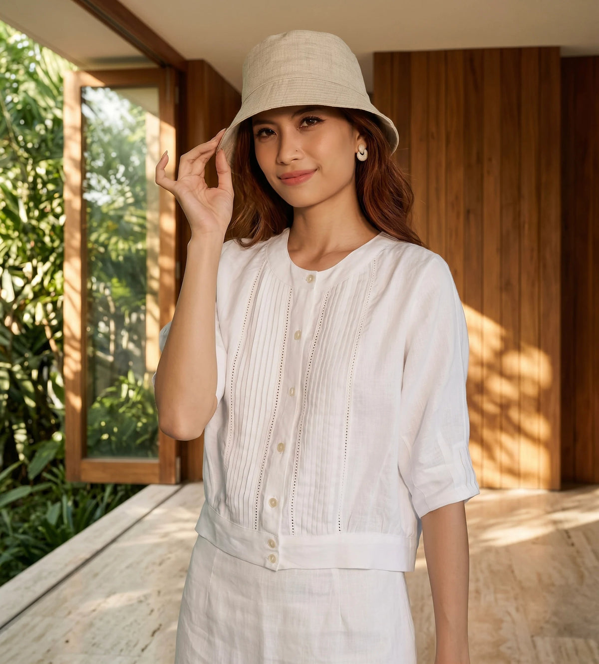 Áo linen trắng công sở vintage thời trang Hity