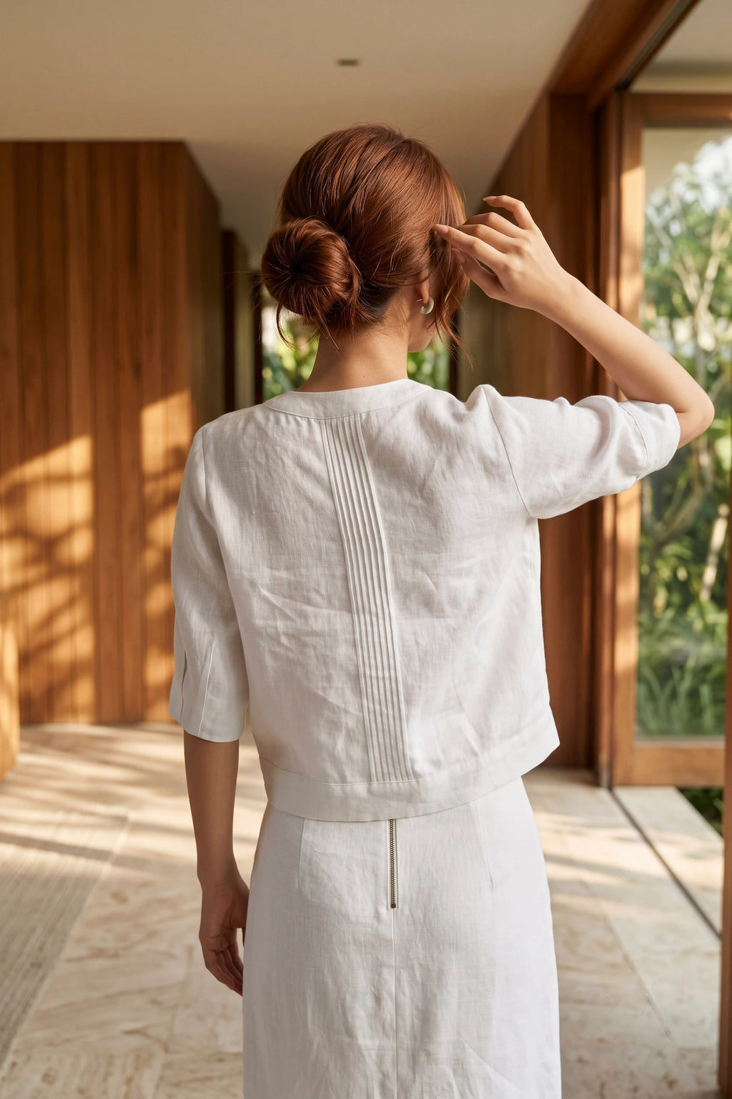Áo linen trắng công sở vintage thời trang Hity