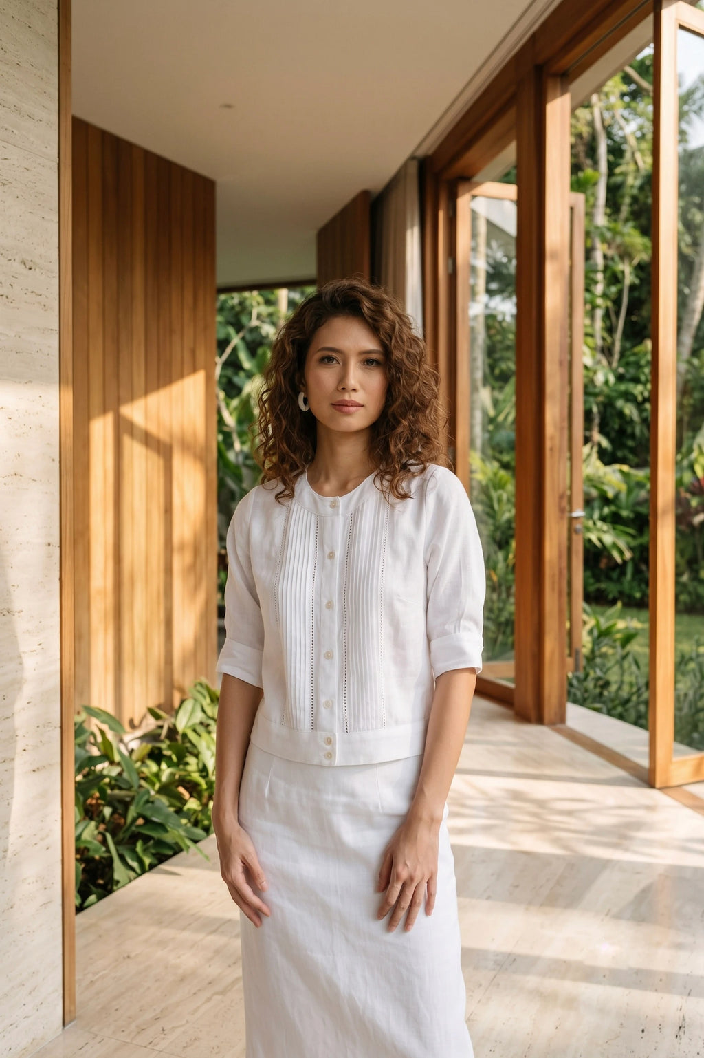 Áo linen trắng công sở vintage thời trang Hity