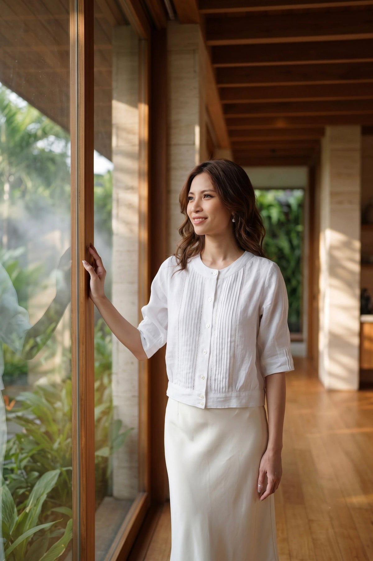 Áo linen trắng công sở vintage thời trang Hity