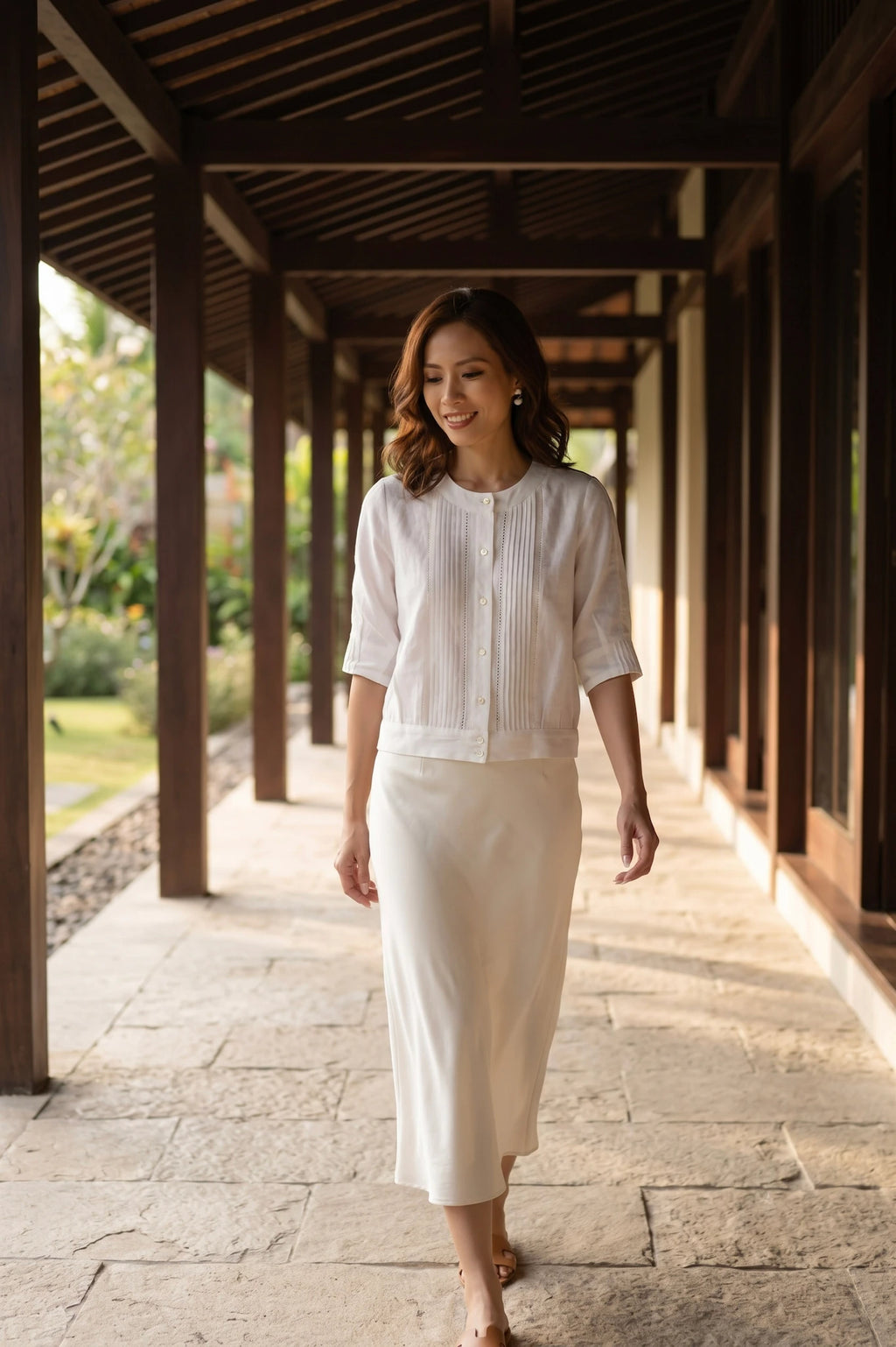 Áo linen trắng công sở vintage thời trang Hity