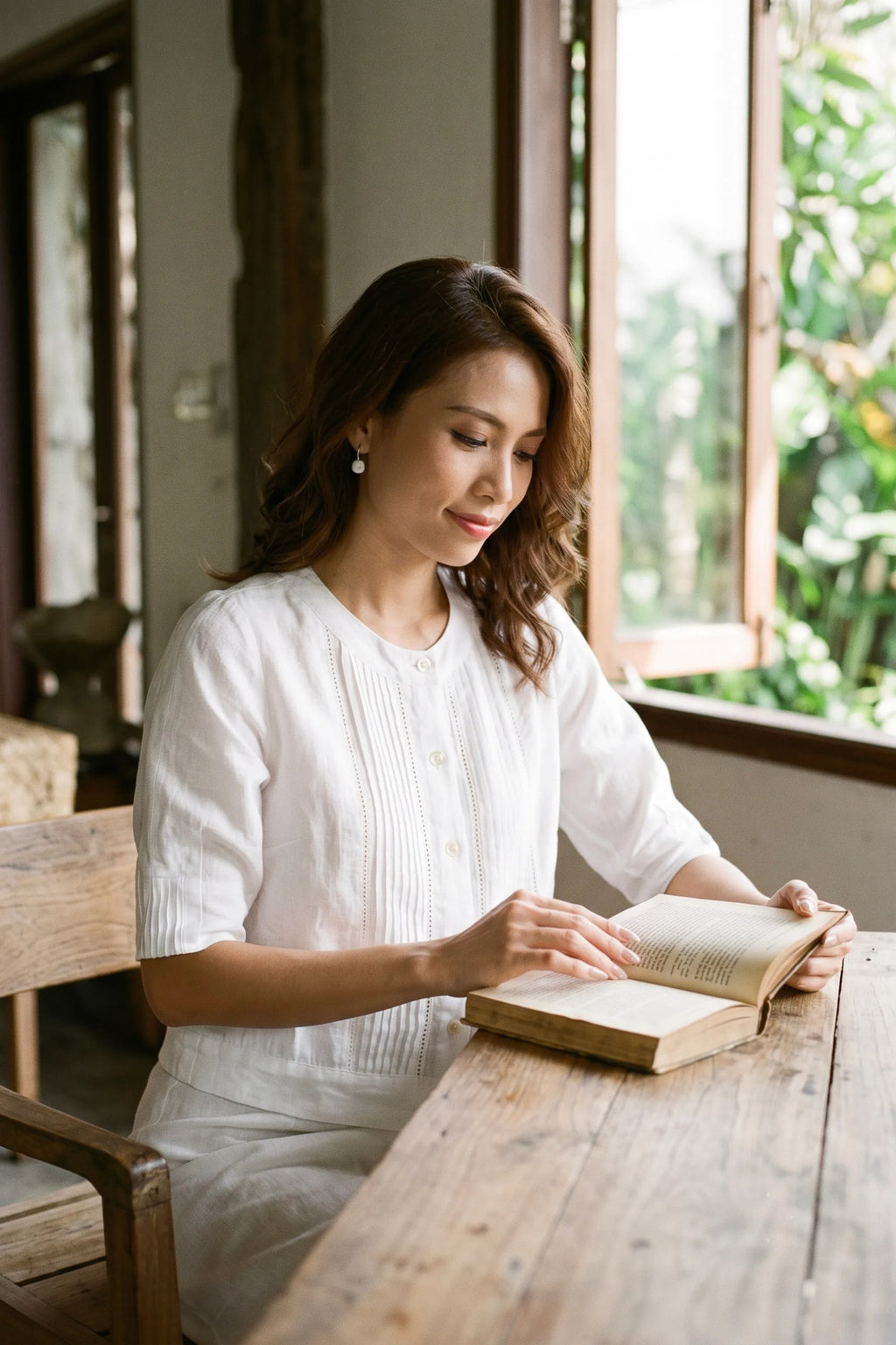 Áo linen trắng công sở vintage thời trang Hity